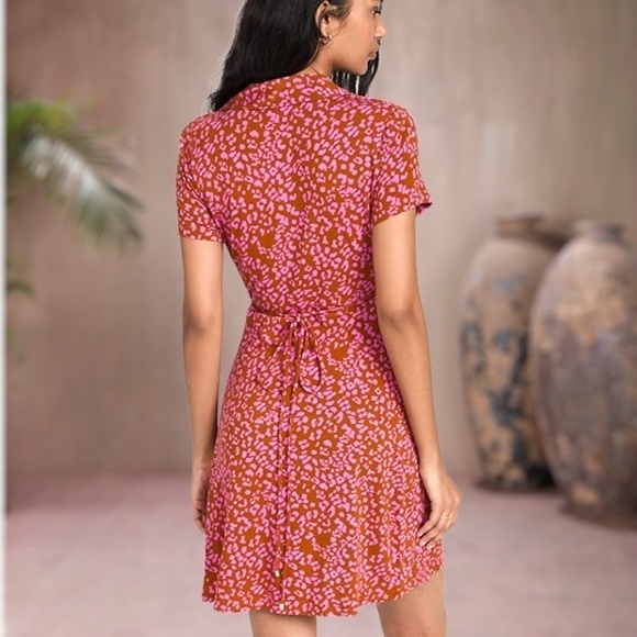 FREE PEOPLE Marseille Short Sleeve Adjustable Front Cut Out MiniDress NWT/LG - Picture 2 of 12